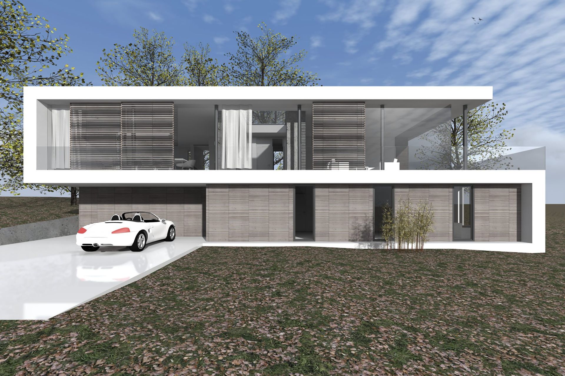 Neubau modernes Einfamilienhaus im kubischen Baustil mit Lärchenholzfassade in Pößneck, Architekt Michael Flagmeyer