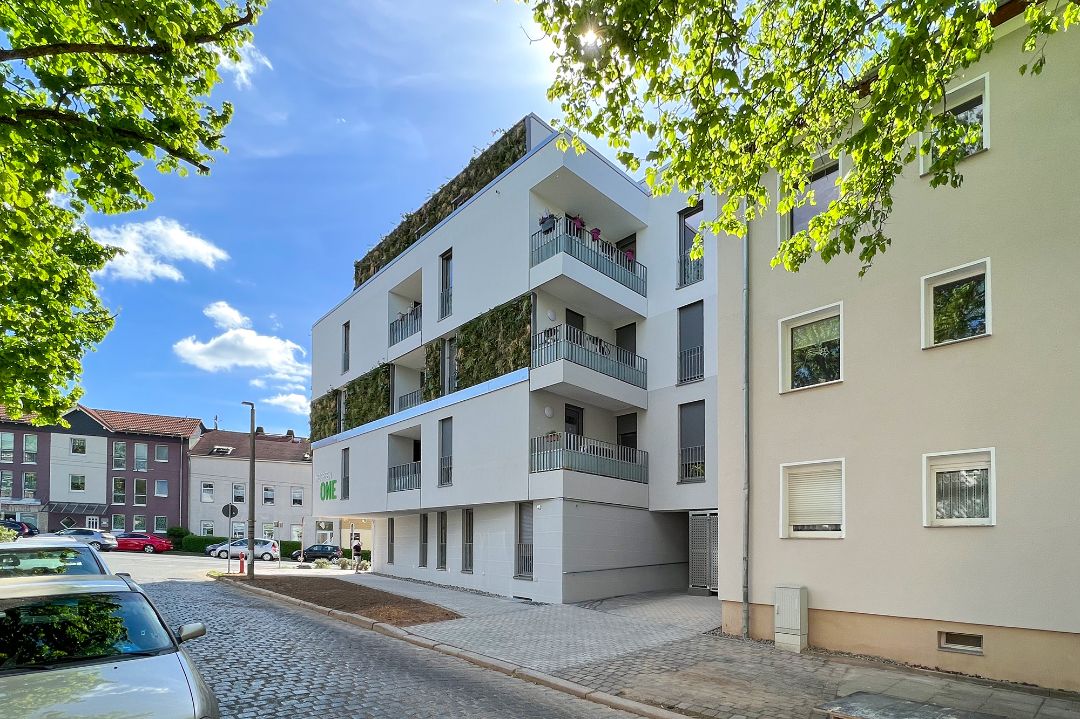 Mehrfamilienhaus mit begrünter Fassade WBGREEN ONE WBG Südharz Nordhausen, Architekt Michael Flagmeyer