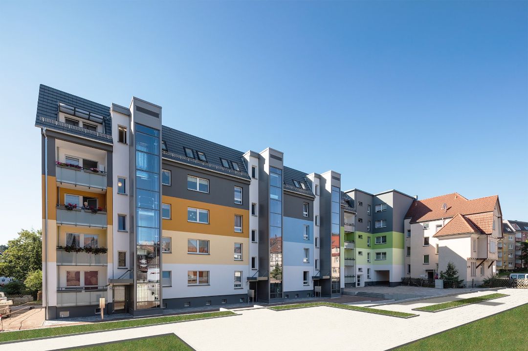 Farbkonzept Mehrfamilienhaus Block Plattenbau 08 MP WBS 70 Bleicherode WBG Südharz Nordhausen, Architekt Michael Flagmeyer