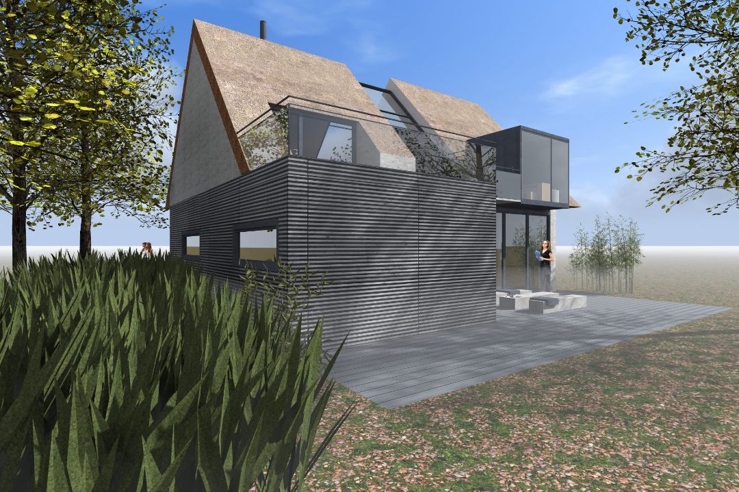 Neubau modernes Ferienhaus mit Reetdach Ostsee Born am Darß, Architekt Michael Flagmeyer