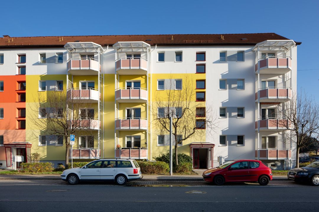 Farbkonzept Mehrfamilienhaus Block Plattenbau 08 MP WBS 70 WBG Südharz Nordhausen, Architekt Michael Flagmeyer