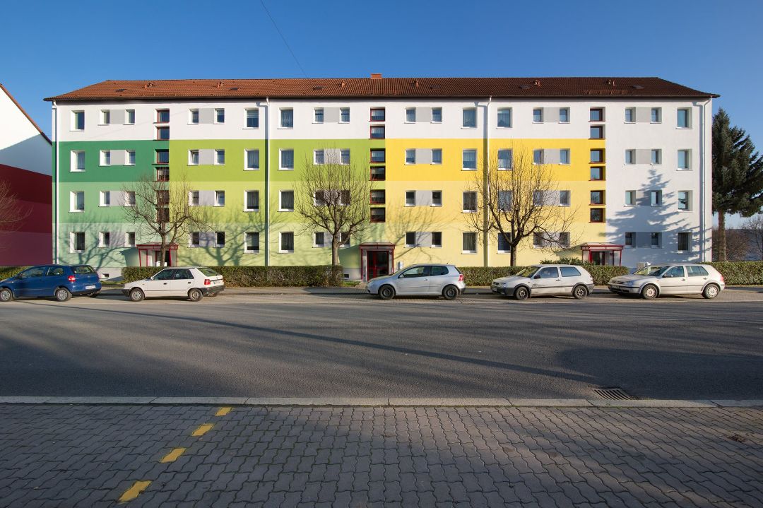 Farbkonzept Mehrfamilienhaus Block Plattenbau 08 MP WBS 70 WBG Südharz Nordhausen, Architekt Michael Flagmeyer