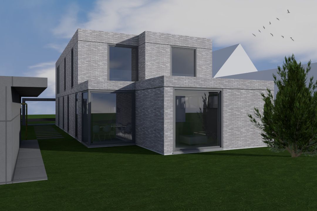 Neubau modernes Einfamilienhaus im kubischen Baustil mit Klinkerfassade in Nordhausen, Architekt Michael Flagmeyer