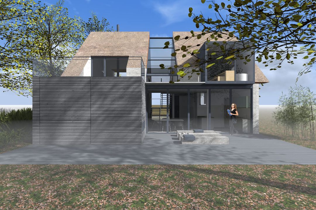 Neubau modernes Ferienhaus mit Reetdach Ostsee Born am Darß, Architekt Michael Flagmeyer